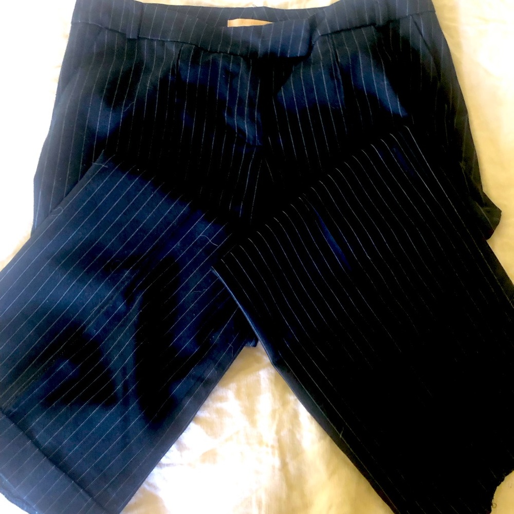 Forever 21, women’s black pinstripe pants.  Wide legged.  Small cropped